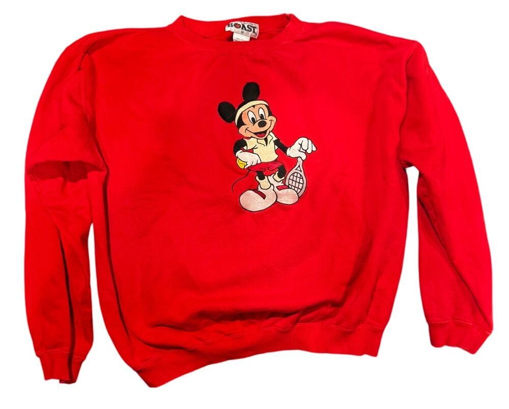 Vintage BOAST Mickey Mouse Tennis Sweatshirt Size L Retro Sport Tenniscore